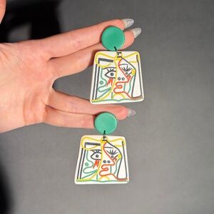 Colorful Picasso Abstract Face Art Polymer Earrings